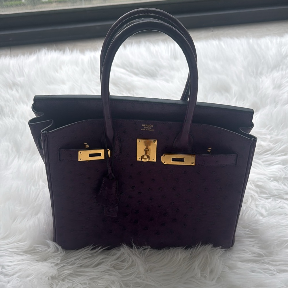 Hermes Ostrich Birkin 30 Violet handbag with Palladium hardware